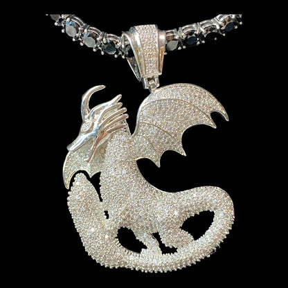34" Necklace Dragon Pendant 6mm Faceted Black Tourmaline Schorl in Stainless Steel Settings Jewelry