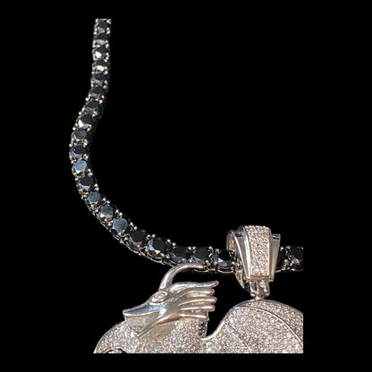34" Necklace Dragon Pendant 6mm Faceted Black Tourmaline Schorl in Stainless Steel Settings Jewelry