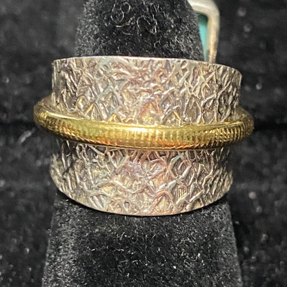 Ring Turquoise Size 5.5 20mm x 12mm Sterling Silver Stamped 925 Gold-Tone Accent Rectangle Setting Jewelry