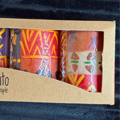 Handmade Fair-Trade Nobunto Indabuko 3-Piece 2.5" South African Votive Candle Set Vibrant Patterns/Colors