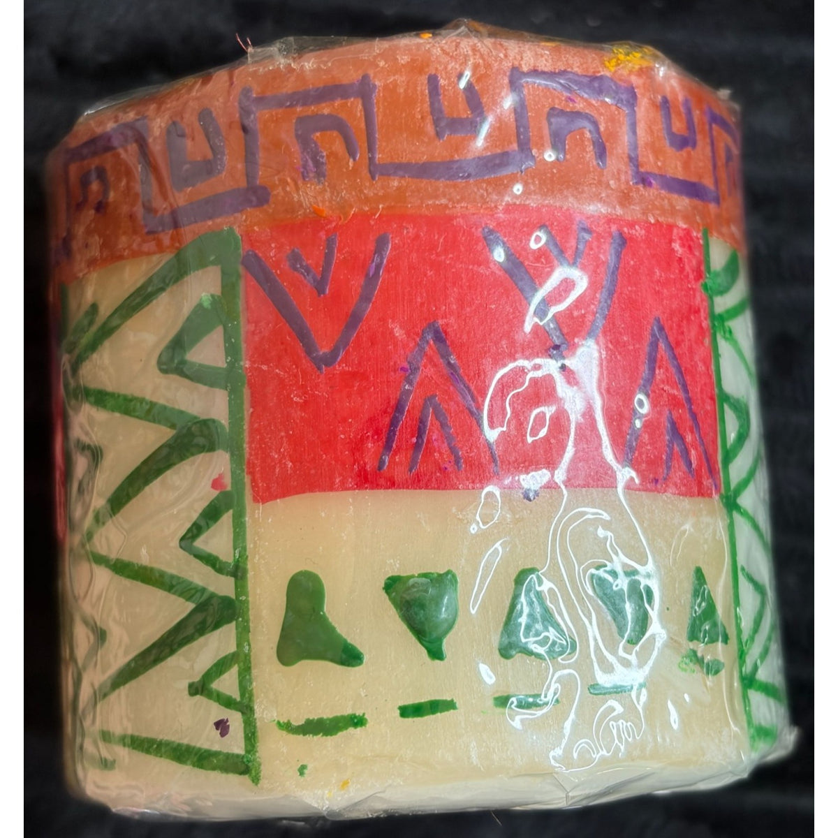 Handmade Nobunto Indabuko Fair-Trade South African 3" Pillar Candle Features Bold Multicolor African-Inspired Design Unique Artisan
