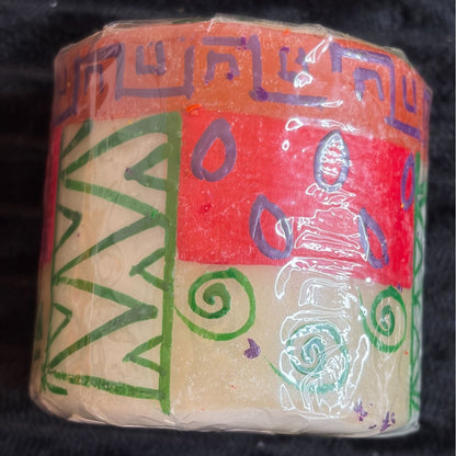 Handmade Nobunto Indabuko Fair-Trade South African 3" Pillar Candle Features Bold Multicolor African-Inspired Design Unique Artisan