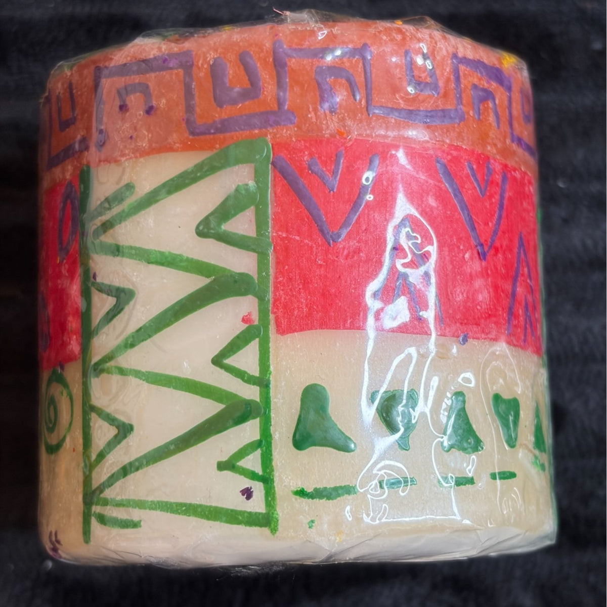 Handmade Nobunto Indabuko Fair-Trade South African 3" Pillar Candle Features Bold Multicolor African-Inspired Design Unique Artisan
