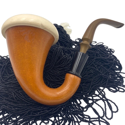 Pipe Calabash Gourt Possible Meerschaum Tobacco Vintage Pre-Smoked Tan White Black