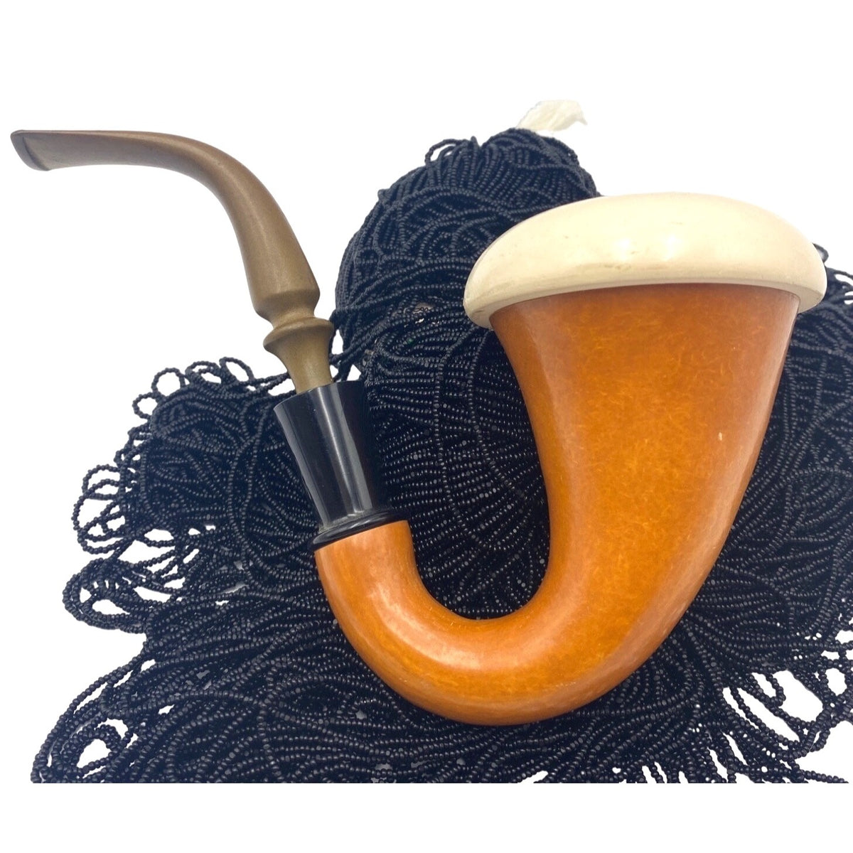 Pipe Calabash Gourt Possible Meerschaum Tobacco Vintage Pre-Smoked Tan White Black