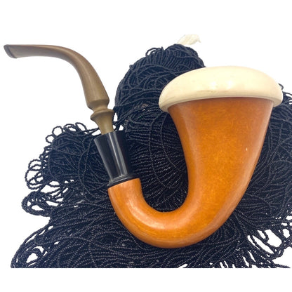 Pipe Calabash Gourt Possible Meerschaum Tobacco Vintage Pre-Smoked Tan White Black