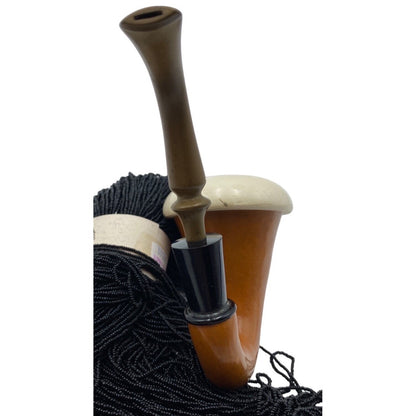 Pipe Calabash Gourt Possible Meerschaum Tobacco Vintage Pre-Smoked Tan White Black