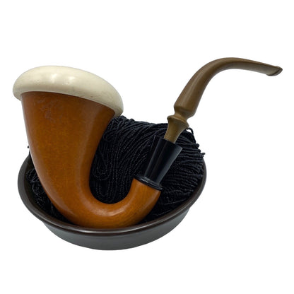 Pipe Calabash Gourt Possible Meerschaum Tobacco Vintage Pre-Smoked Tan White Black
