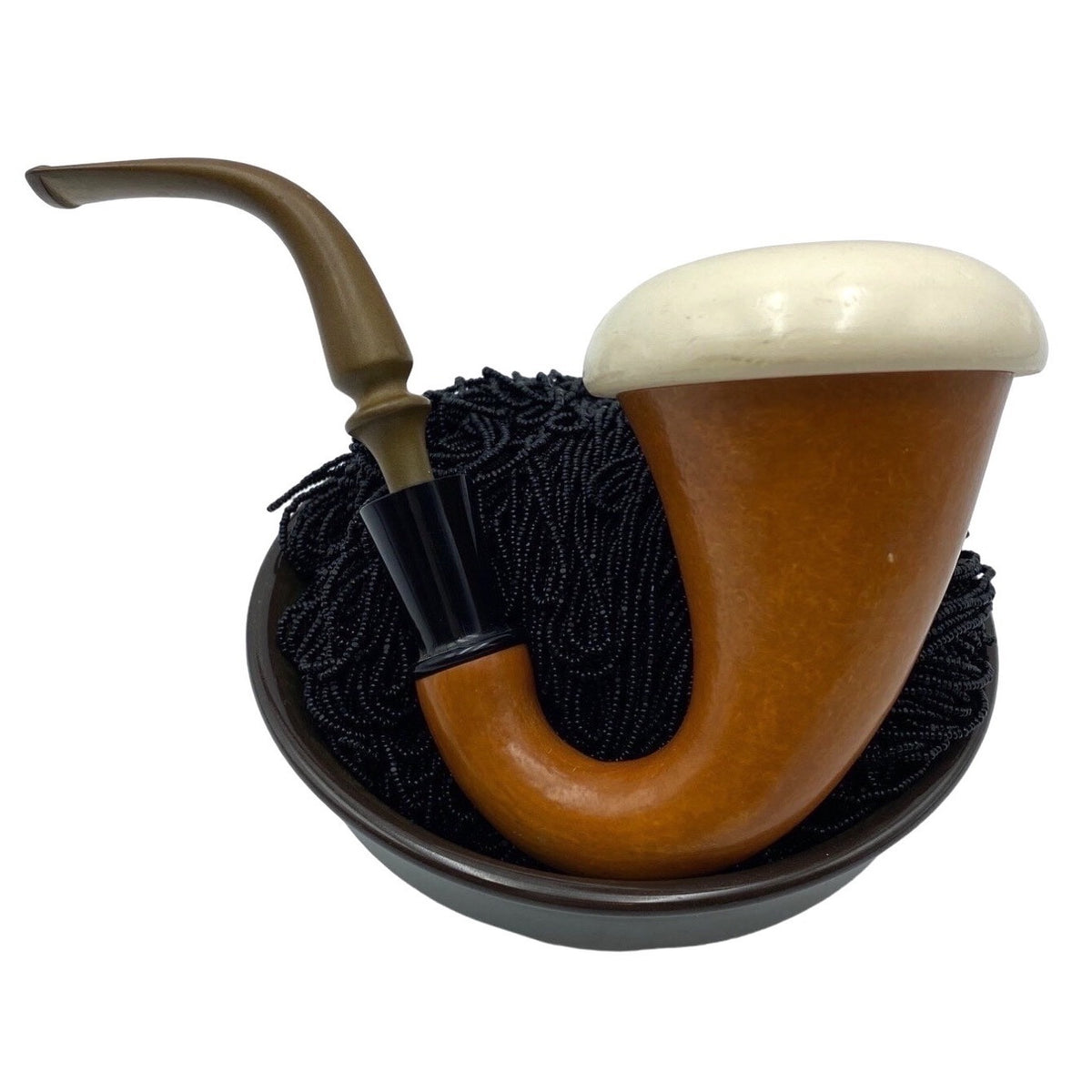 Pipe Calabash Gourt Possible Meerschaum Tobacco Vintage Pre-Smoked Tan White Black