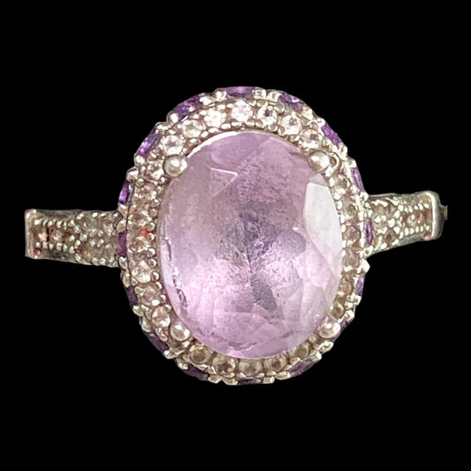 Ring Size 7 4.683 Carats Total Spinel Amethyst White Sapphire Women Sterling Silver 925