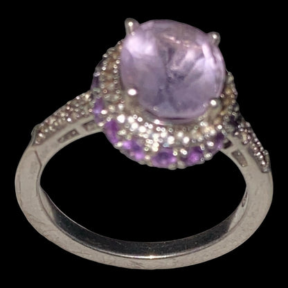 Ring Size 7 4.683 Carats Total Spinel Amethyst White Sapphire Women Sterling Silver 925