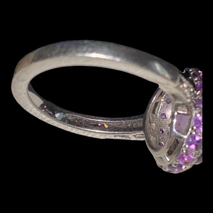 Ring Size 7 4.683 Carats Total Spinel Amethyst White Sapphire Women Sterling Silver 925