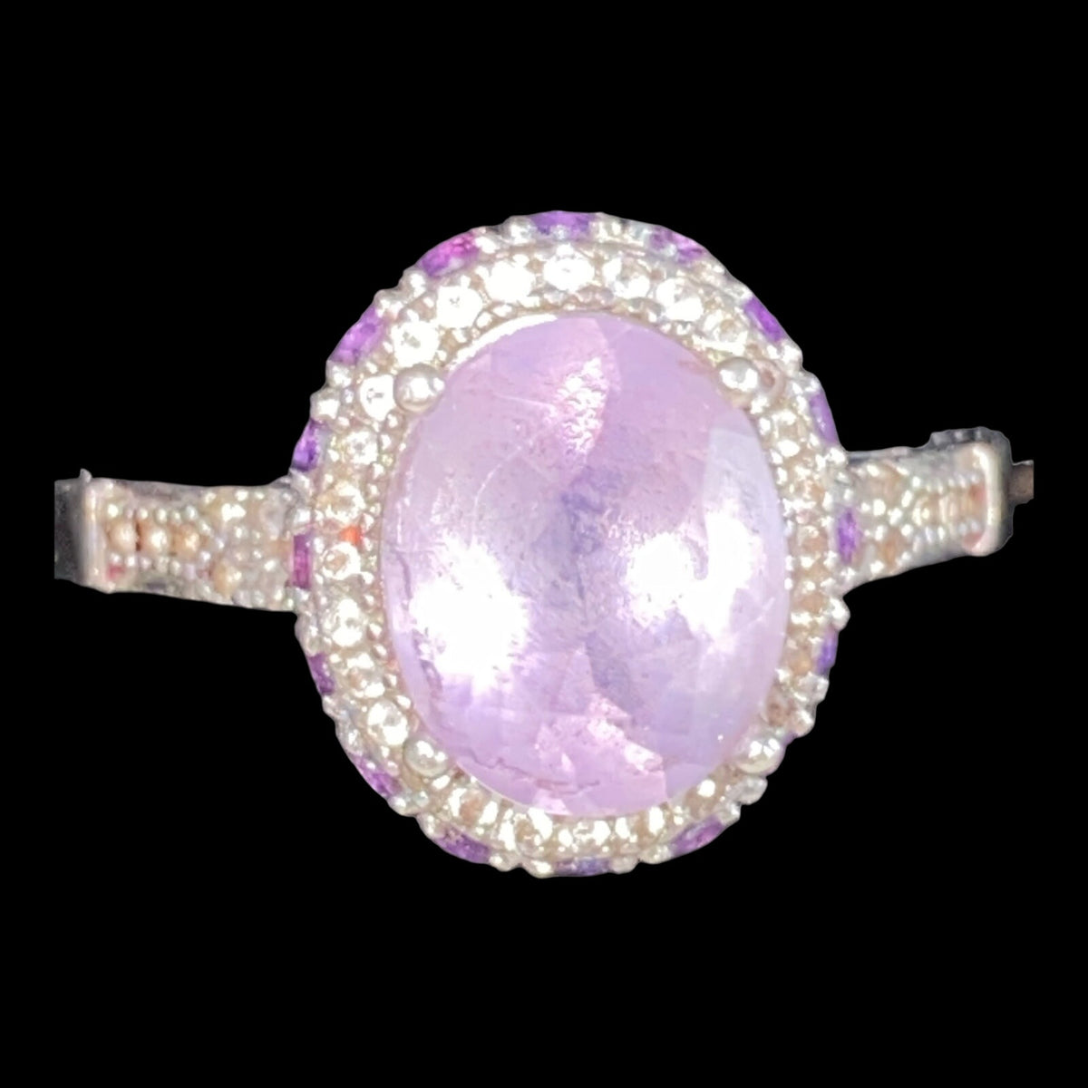 Ring Size 7 4.683 Carats Total Spinel Amethyst White Sapphire Women Sterling Silver 925