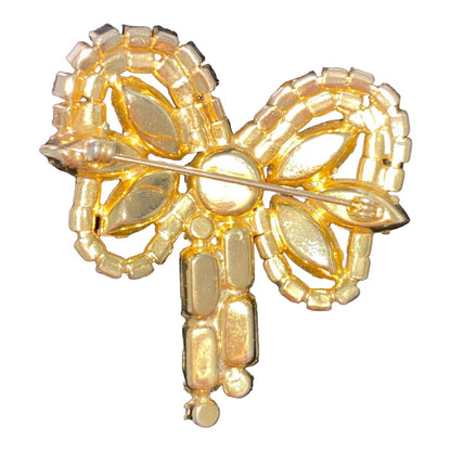 Brooch Bow AB Rhinestone Gold-Tone Red Vintage Large Jewelry