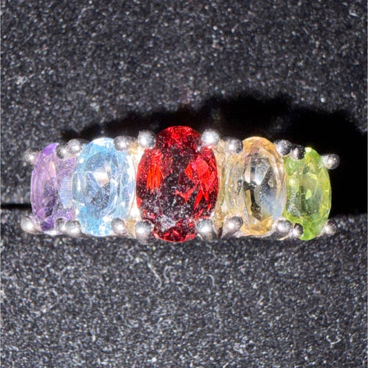 Amethyst Topaz Garnet Citrine & Peridot Sterling Silver Vintage Ring Size 8