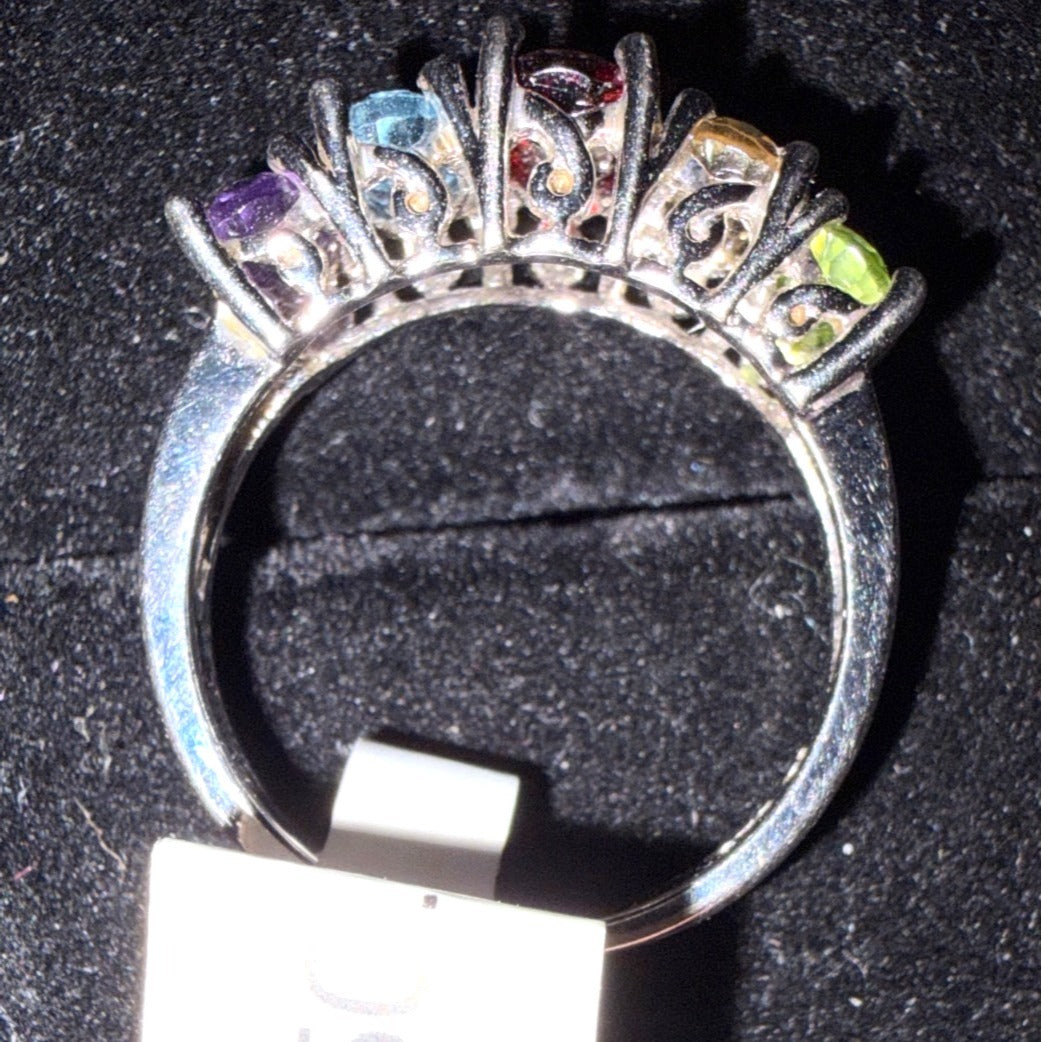Amethyst Topaz Garnet Citrine & Peridot Sterling Silver Vintage Ring Size 8