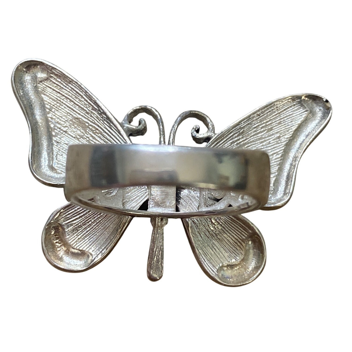 Marcasite & Abalone Butterfly Ring Adjustable Size 7.5 Sterling Silver 925