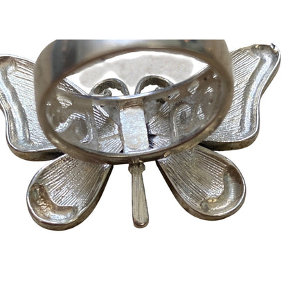 Marcasite & Abalone Butterfly Ring Adjustable Size 7.5 Sterling Silver 925