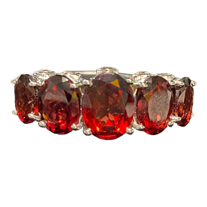 Garnet Size 9 Ring 5 Oval Stones 9 Carats Jewelry Sterling Silver Stamped 925
