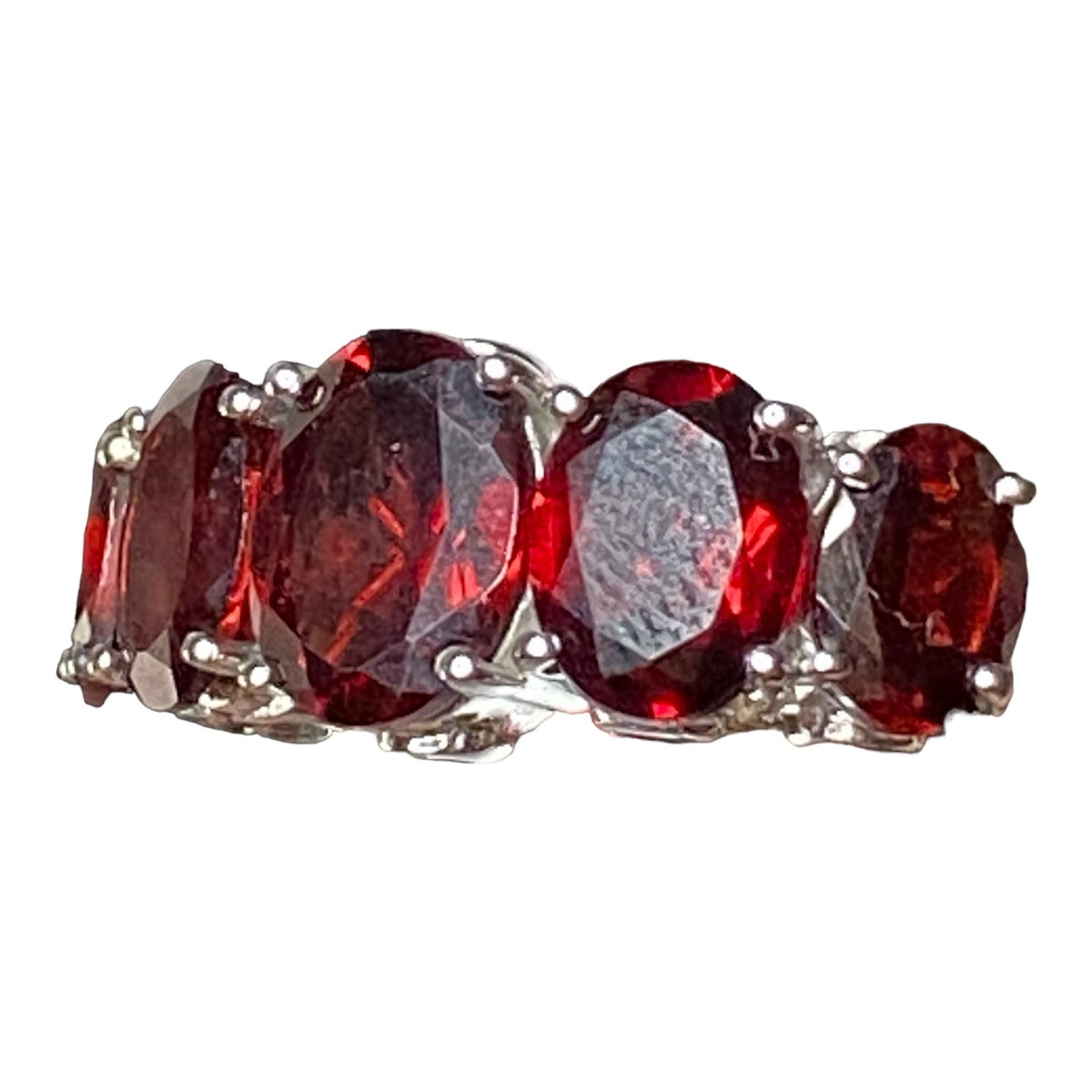 Garnet Size 9 Ring 5 Oval Stones 9 Carats Jewelry Sterling Silver Stamped 925