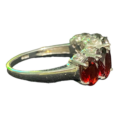 Garnet Size 9 Ring 5 Oval Stones 9 Carats Jewelry Sterling Silver Stamped 925