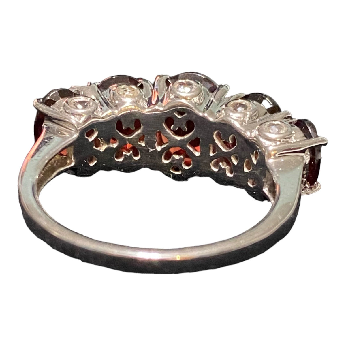 Garnet Size 9 Ring 5 Oval Stones 9 Carats Jewelry Sterling Silver Stamped 925