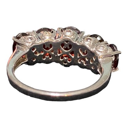 Garnet Size 9 Ring 5 Oval Stones 9 Carats Jewelry Sterling Silver Stamped 925