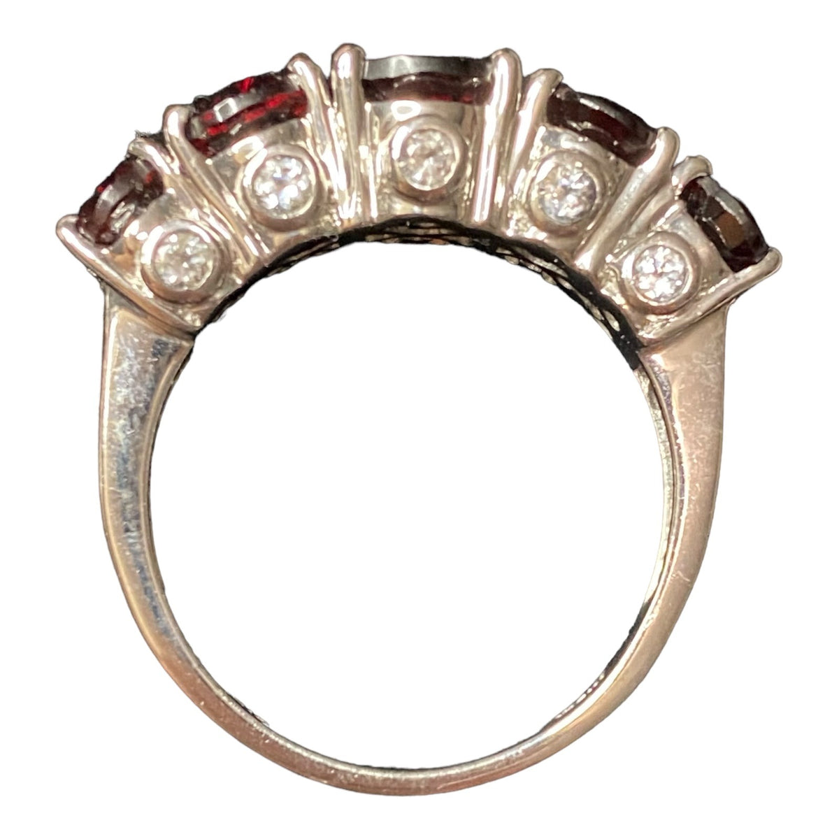 Garnet Size 9 Ring 5 Oval Stones 9 Carats Jewelry Sterling Silver Stamped 925