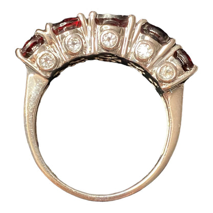 Garnet Size 9 Ring 5 Oval Stones 9 Carats Jewelry Sterling Silver Stamped 925