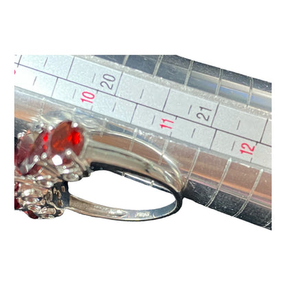 Garnet Size 9 Ring 5 Oval Stones 9 Carats Jewelry Sterling Silver Stamped 925