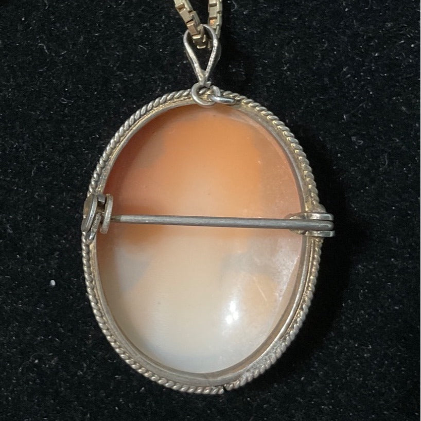 Vintage Gold Cameo Pendant Necklace & Earrings Set With Intricate Carved Shell Design On Box Chain14”,  Pendant 1.5”, Chain 14”