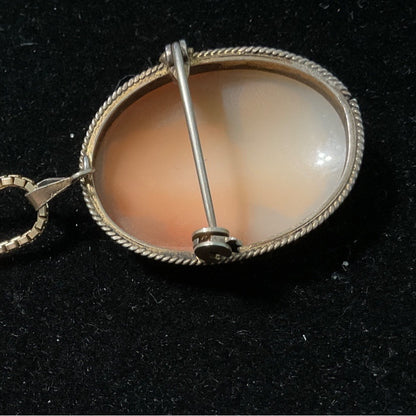 Vintage Gold Cameo Pendant Necklace & Earrings Set With Intricate Carved Shell Design On Box Chain14”,  Pendant 1.5”, Chain 14”