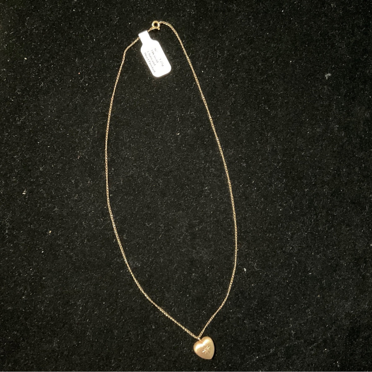 Vintage 16” 14K Gold Chain and Heart Pendant Satin Finish Etched Star 1.27 Grams