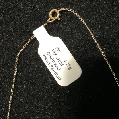 Vintage 16” 14K Gold Chain and Heart Pendant Satin Finish Etched Star 1.27 Grams