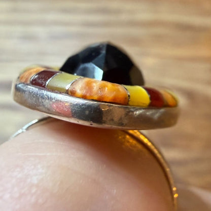 Native "F/I" Ring Sterling Silver Jewelry Size 8 MOP Coral