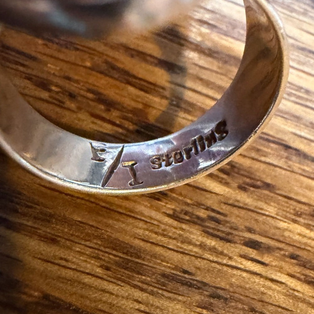 Native "F/I" Ring Sterling Silver Jewelry Size 8 MOP Coral