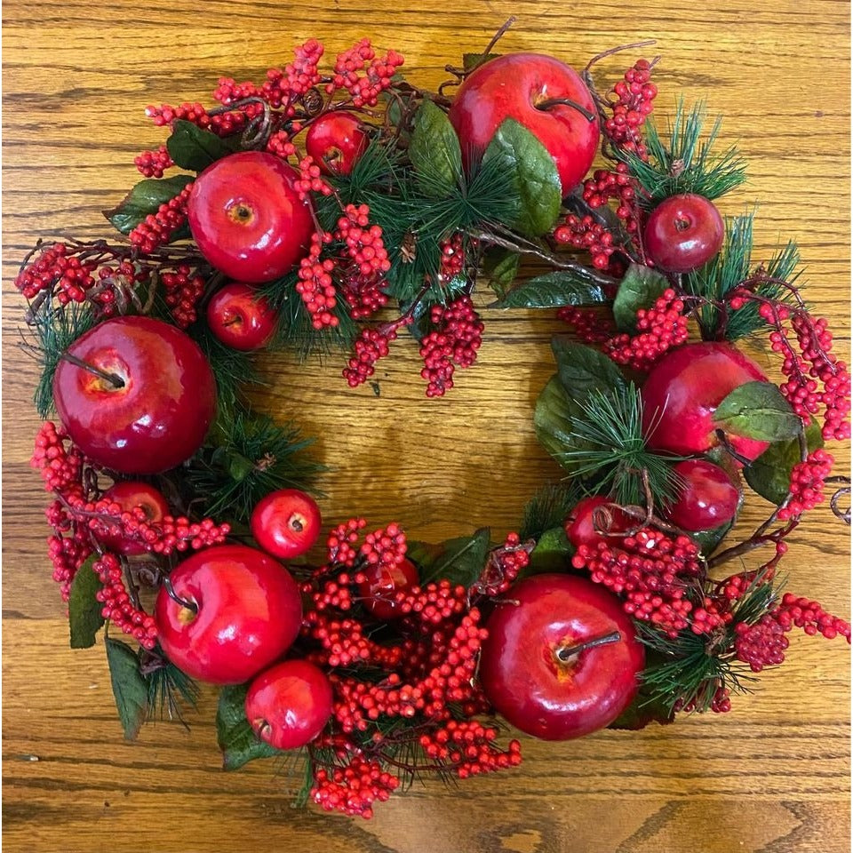 20" Red Artificial Apple Berry Pine Wreath For Christmas Decoration