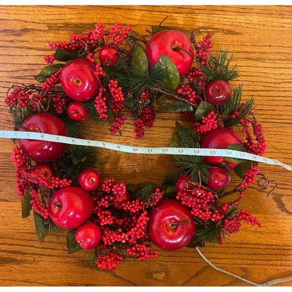 20" Red Artificial Apple Berry Pine Wreath For Christmas Decoration