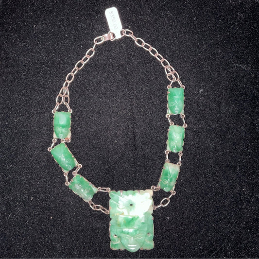 16” Vintage Necklace Taxco Nephrite Sterling Silver 925