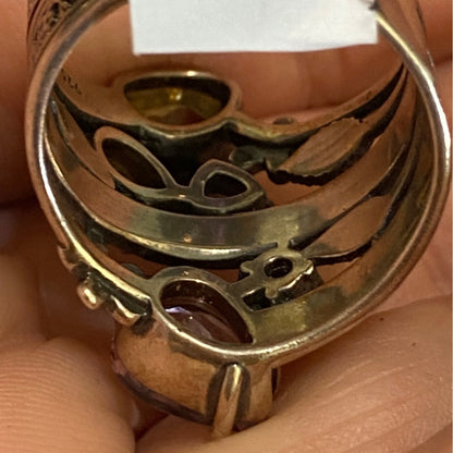 Ring Size 9 Citrine Tourmaline Peridot Topaz Floral Nature Sterling Silver 925 Women Semi-Precious Stone