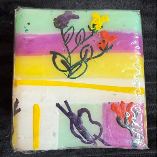 Hand-Made Fair-Trade Nobunto Square Candle Imbali South Africa Layered Pastel Colors & Floral Design Unique 2.25” Giftable Art Home Decor