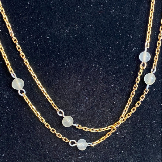 18K Gold Necklace With Snake Pendant Diamonds & Beads 18 Inches Moonstone Accents Double Chain Design
