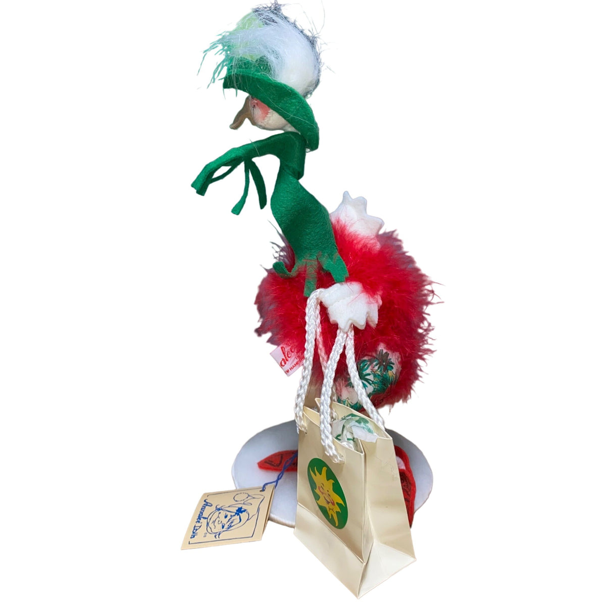 Annalee Dolls 1994 Holiday Goose Figurine With Green Hat & Shopping Bag