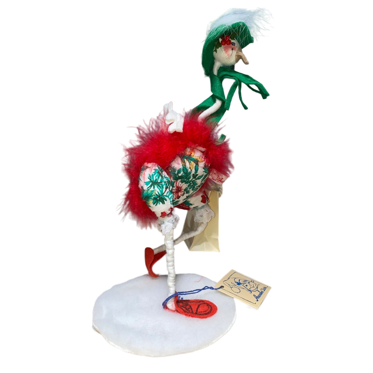 Annalee Dolls 1994 Holiday Goose Figurine With Green Hat & Shopping Bag