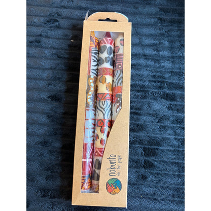 Hand-Painted Nobunto Uzima 3pc 9" Dinner Candles Fair-Trade South Africa Unique Artistic Patterns Multicolor Tall Candle Set Gift Box