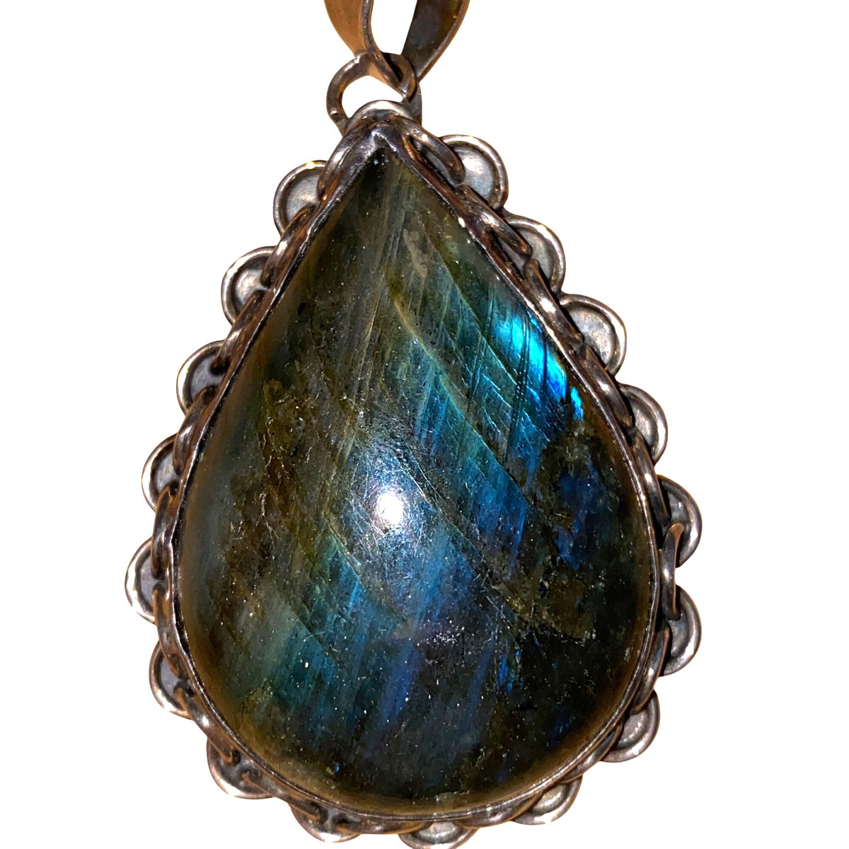 Labradorite Teardrop Pendant With Scalloped Sterling Silver Setting