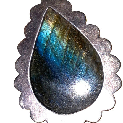 Labradorite Teardrop Pendant With Scalloped Sterling Silver Setting