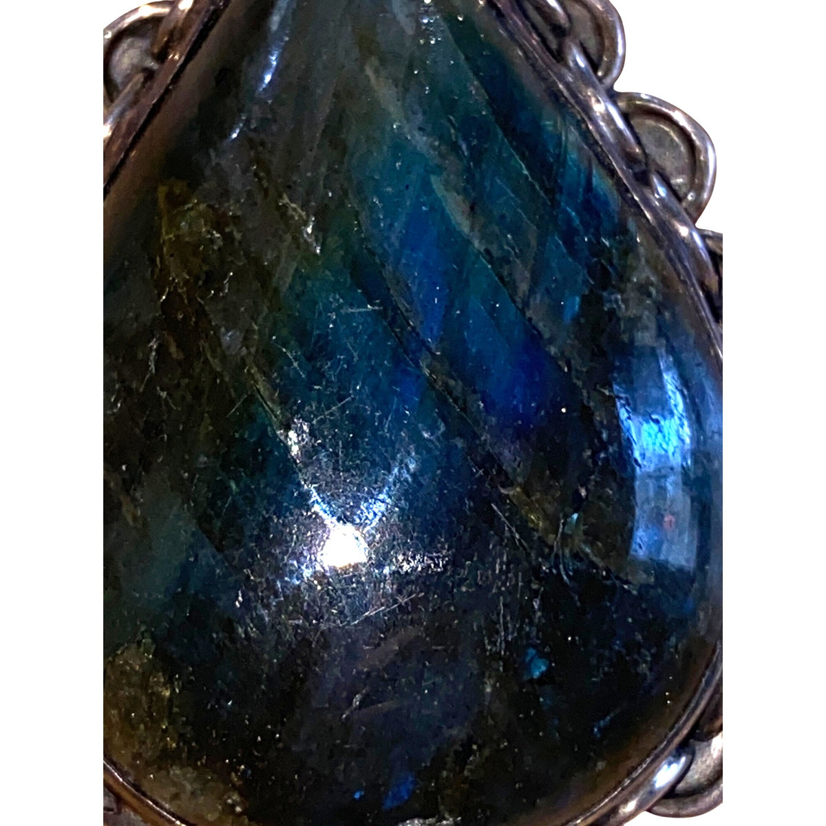 Labradorite Teardrop Pendant With Scalloped Sterling Silver Setting