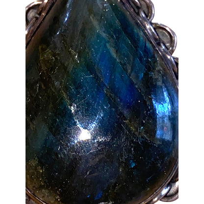 Labradorite Teardrop Pendant With Scalloped Sterling Silver Setting