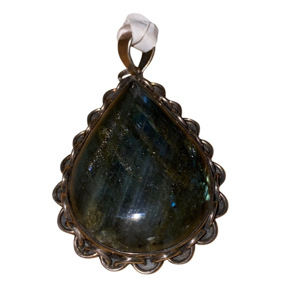 Labradorite Teardrop Pendant With Scalloped Sterling Silver Setting